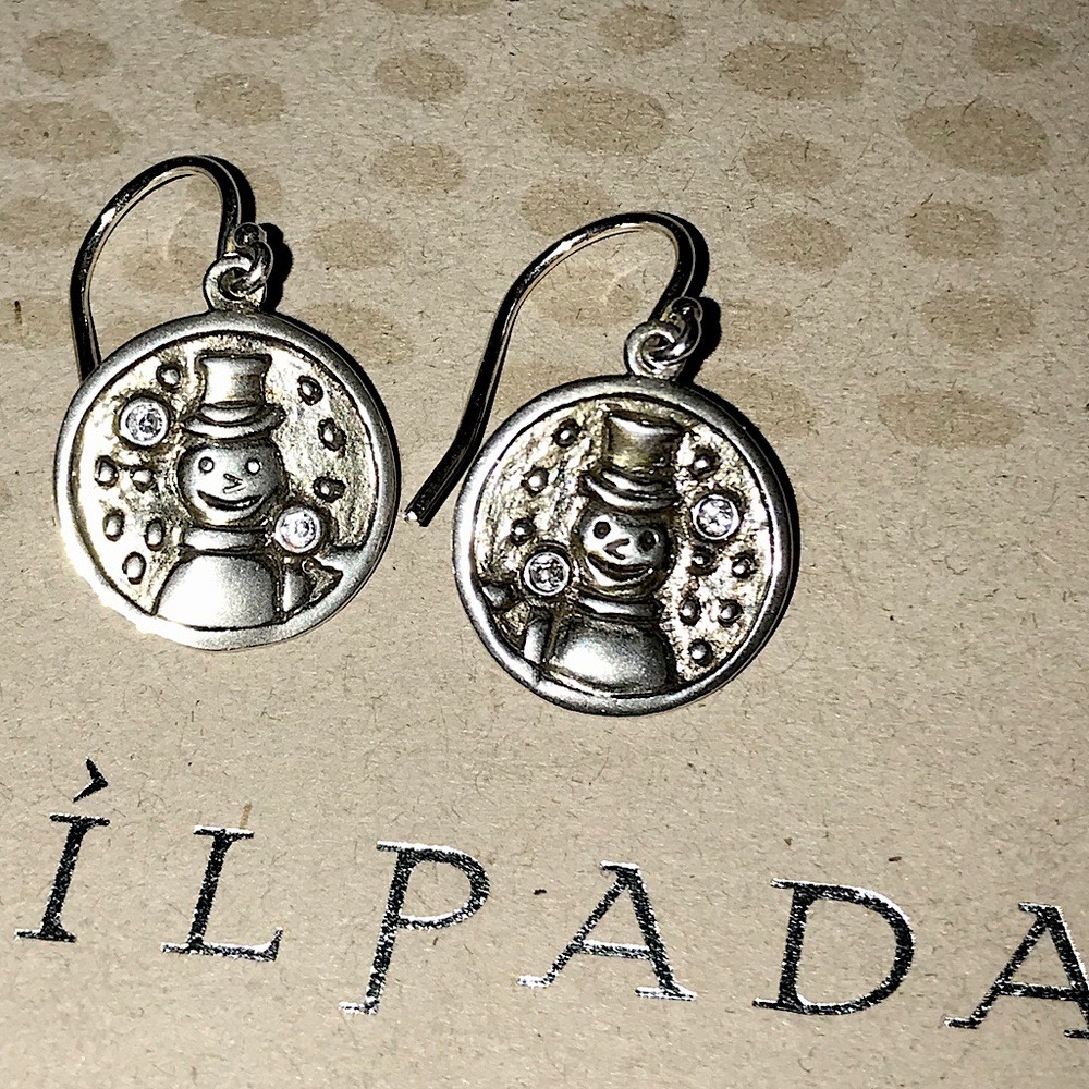 Silpada CZ & Sterling Silver Snowman Earrings